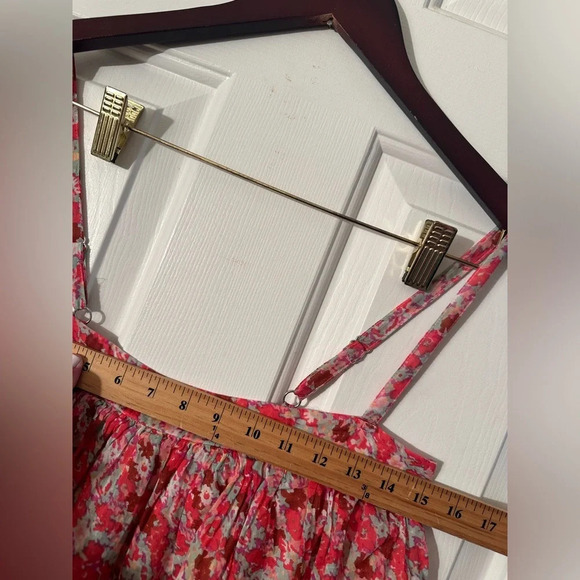 FP ONE Free People Pink Multi Floral Baby Doll Tiered Layers MED Spaghetti Strap - Picture 12 of 14